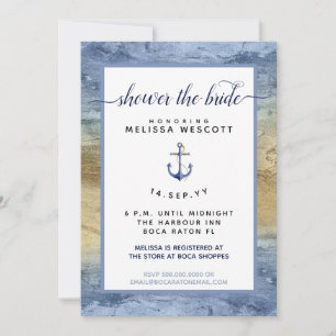 Dusty Nautical Blue Gold Watercolor Brautparty Einladung