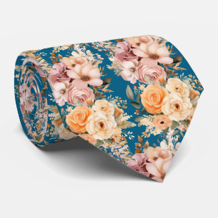 Dusty Navy Blau und Peach Pink Blume Blütenblüte Krawatte