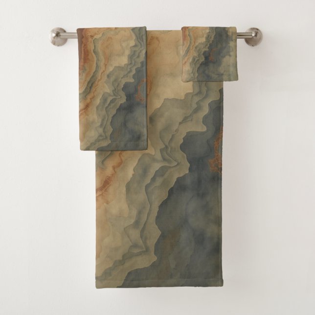 Dusty Navy Blue Burnt Orange Sage Abstrakt Badhandtuch Set (Insitu)