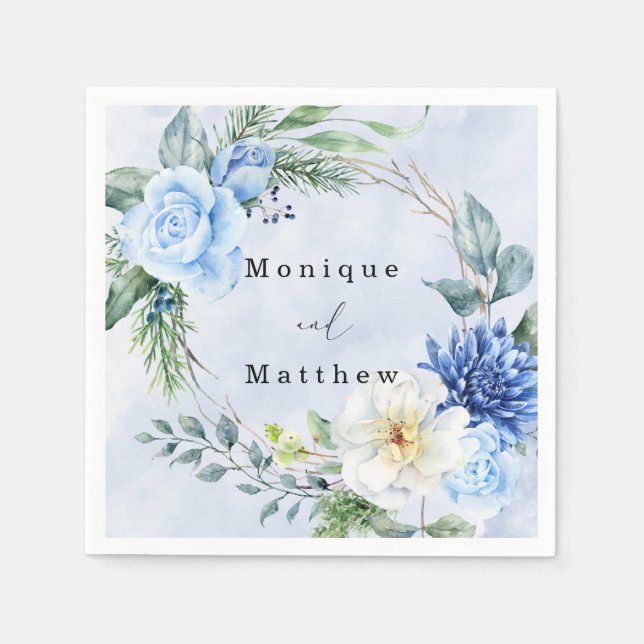 Dusty Navy Blue Floral Wedding Serviette (Vorderseite)