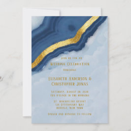 Dusty Navy Blue & Gold Agate Wedding Einladung