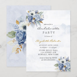 Dusty Navy Blue Gold Peony Chic Junggeselinnen-Abs Einladung