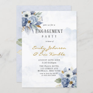 Dusty Navy Blue Gold Peony Engagement Party Einladung