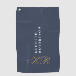 Dusty Navy Blue Monogram Minimalist Gold White Men Golfhandtuch