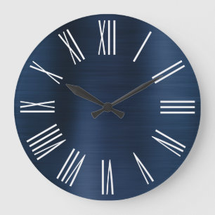 Dusty Navy Blue Ombre Foil White Roman Numeral Große Wanduhr