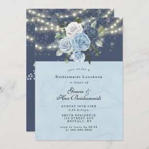 Dusty Navy Blue Peony Bridesmaids Luncheon Invites