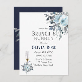 Dusty Navy Blue Peony Brunch & Bubbly Einladung