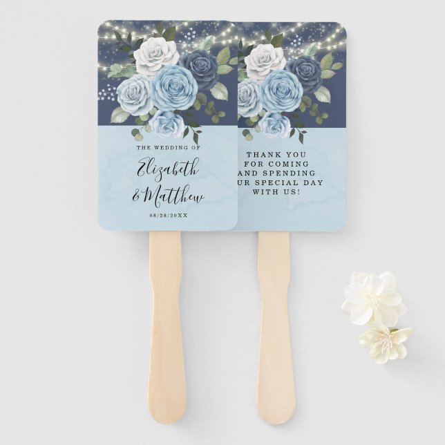 Dusty Navy Blue Peony Country Lights Hochzeit Fächer (Vorne und Hinten)