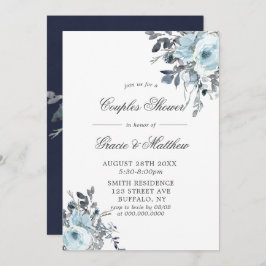 Dusty Navy Blue Peony Couples Dusche Einladungen