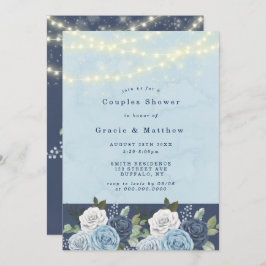 Dusty Navy Blue Peony Lights Paare Dusche einladen