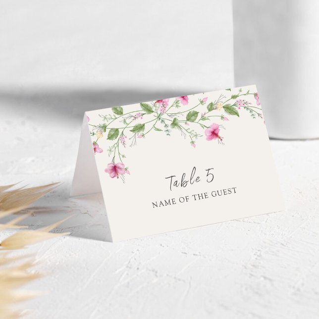 Dusty Navy Blue Pink Hibiscus Wedding Place Card Tischnummer (Von Creator hochgeladen)
