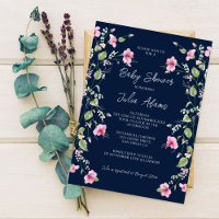 Dusty Navy Blue Pink Hibiskus Bloom Baby Dusche