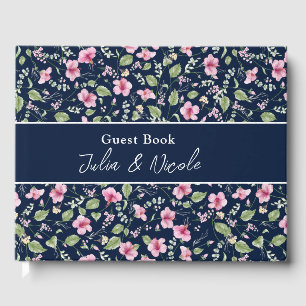 Dusty Navy Blue Pink Hibiskus Bloom Polterabend Gästebuch