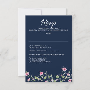 Dusty Navy Blue Pink Hibiskus Bloom Polterabend RSVP Karte