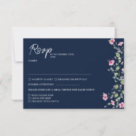 Dusty Navy Blue Pink Hibiskus Bloom Polterabend RSVP Karte