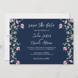 Dusty Navy Blue Pink Hibiskus Bloom Polterabend Save The Date
