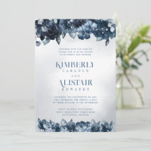Dusty Navy Blue Silver Wedding Einladung