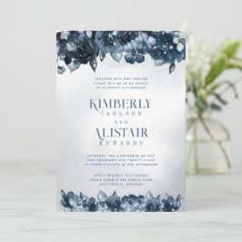 Dusty Navy Blue Silver Wedding Einladung