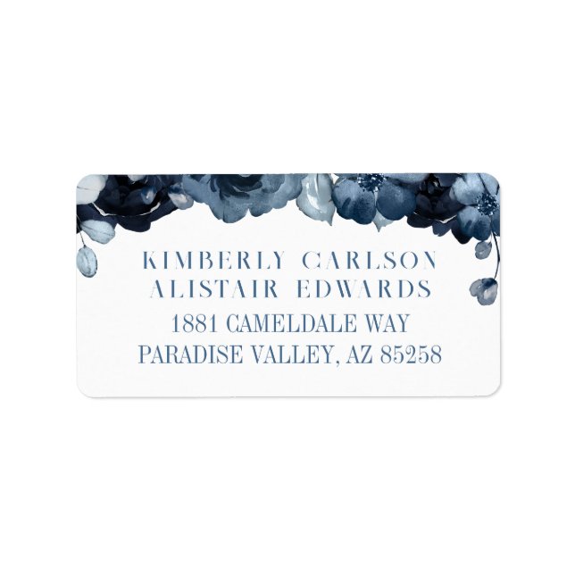 Dusty Navy Blue Silver Wedding Mailing Label Adressaufkleber (Vorne)