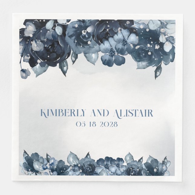 Dusty Navy Blue Silver Wedding Serviette (Vorderseite)