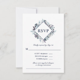 Dusty Navy Blue Watercolor Floral Wedding RSVP Karte