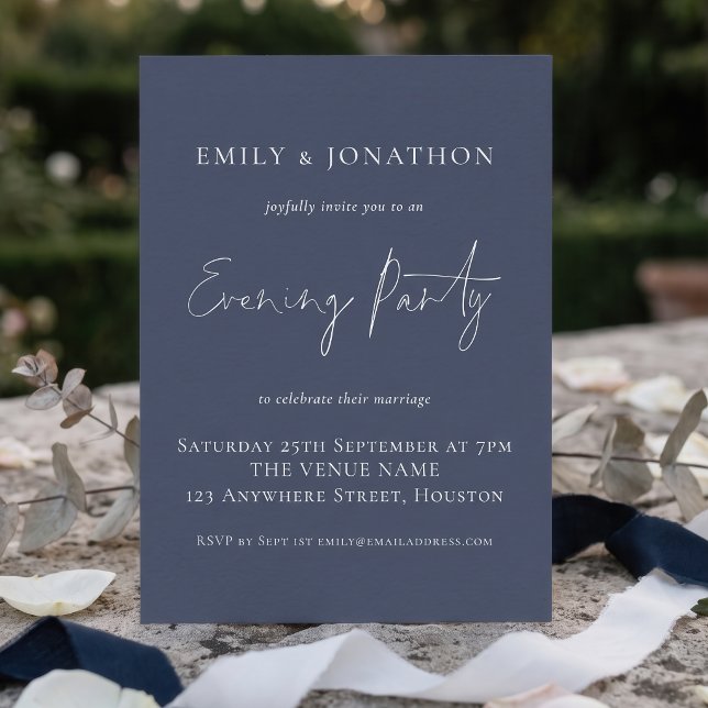 Dusty Navy Blue Wedding Abend Party Einladung (Von Creator hochgeladen)