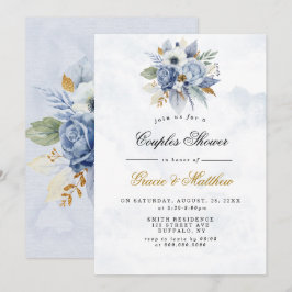 Dusty Navy Gold Peony Chic Couples Showeinladungen
