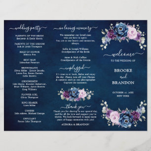 Dusty Navy Lila Lilac Bloom Wedding Program