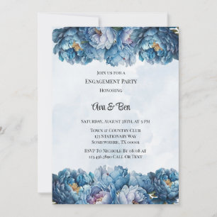 Dusty Navy Paint Peony Engagement Party Einladung