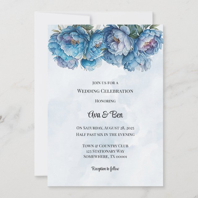 Dusty Navy Paint Peony Wedding Celebration Einladung (Vorderseite)