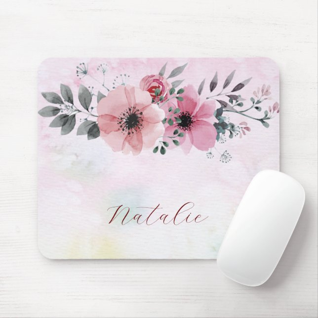 Dusty niedliche Monogramm Name Blume mädchenhaft r Mousepad (Mit Mouse)