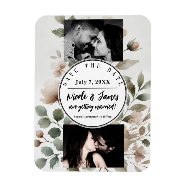 Dusty Olive & Pink Aquarell Save the Date blühen Magnet (Vertikal)