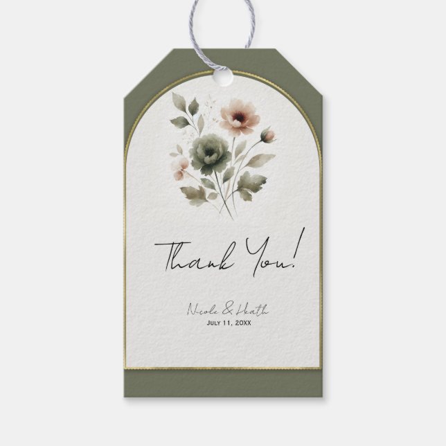 Dusty Olive Pink & Gold Aquarellfarben Geschenkanhänger (Vorderseite)