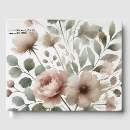 Dusty Olive & Pink Watercolor Floral Wedding Gästebuch
