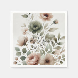 Dusty Olive & Pink Watercolor Floral Wedding Serviette