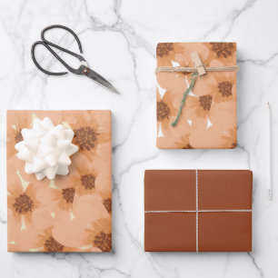 Dusty Orange Blume Vintag Botanisches Muster Geschenkpapier Set