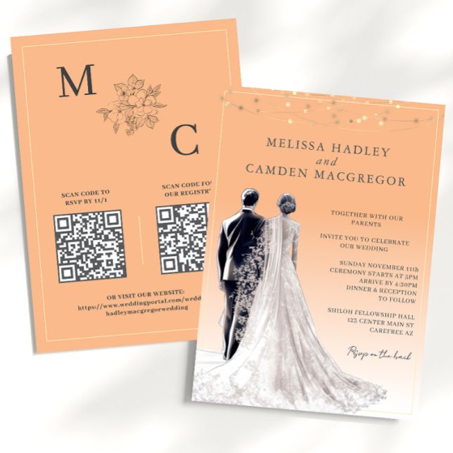 Dusty Orange Elegant Moderner QR Code Hochzeit Einladung (Von Creator hochgeladen)