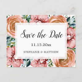 Dusty Orange Rose Orchids Hochzeit speichern das D Ankündigungspostkarte