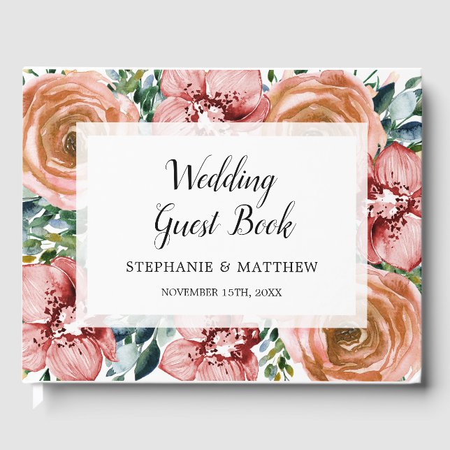 Dusty Orange Rose Rote Orchideen Gästebuch (Vorderseite)