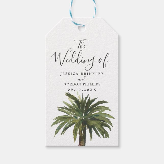 Dusty Palms | Hochzeitsprogramm Hand Fan Geschenkanhänger (Vorderseite)
