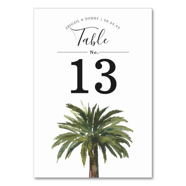 Dusty Palms | Tischnummer Strandhochzeit (Vorderseite)