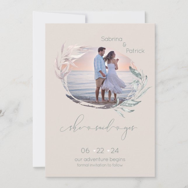 Dusty Palomino Rose Leafy Foto Save The Date (Vorderseite)