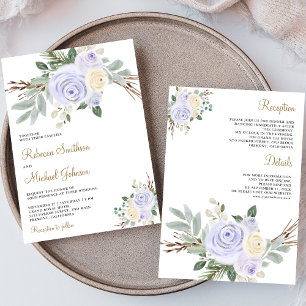 Dusty Pastel Lila Floral All in one Wedding Einladung