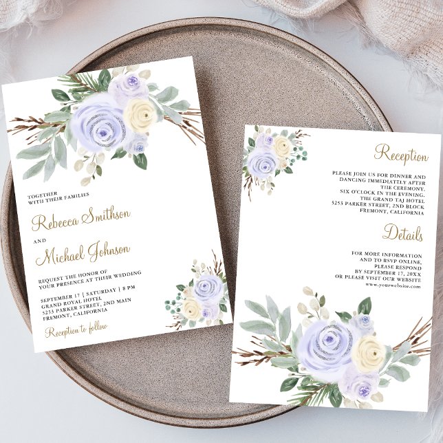 Dusty Pastel Lila Floral All in one Wedding Einladung (Von Creator hochgeladen)