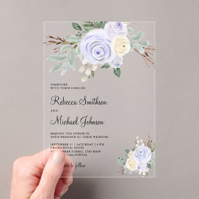 Dusty Pastel Purple Floral Wedding Acryleinladungen (Insitu (Handheld))