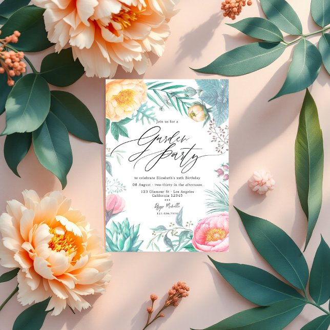 Dusty Pastel Tropical Floral Summer Garden Party Einladung (Dusty Pastel Tropical Floral Summer Garden Party Invitation)