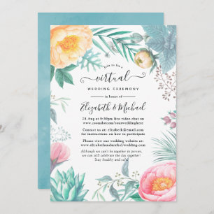 Dusty Pastel Tropical Floral Virtual Wedding Einladung