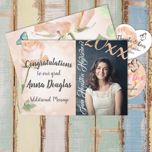 Dusty Peach, Ankündigung des Vintagen Abschlusses (dusty peach pink floral graduation party invitation graduate announcement congraduations grad girl )