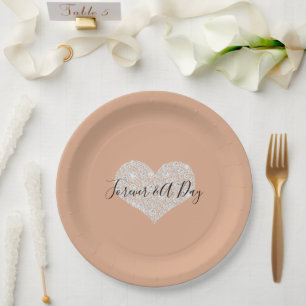 Dusty Peach Gold Confetti Diamonds Herz Pappteller