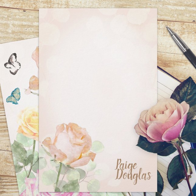 Dusty Peach Rose Personal Stationary Paper (dusty pink dusty peach rose garden botanical budget personalized letter writing stationary paper )